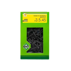 Саморез по ГК 3.5*45 крупный шаг (к дереву),фосфат.,в коробке с окном, ЕКТ (упак/500шт)/Китай BW000035